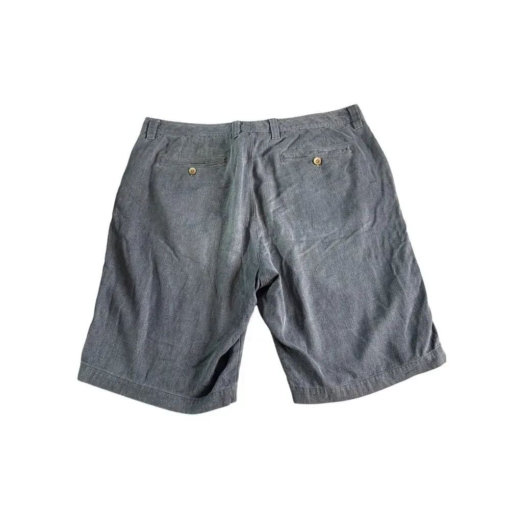 Tommy Bahama Silk Blend Shorts Mens 36 Gray Blue Flat Front Luxury Casual